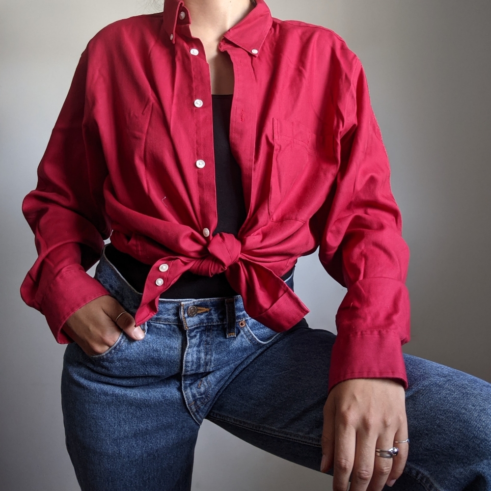 Red button down shirt